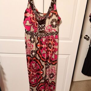 Madison Orange  and Brown Floral-Pattern Maxi Dress